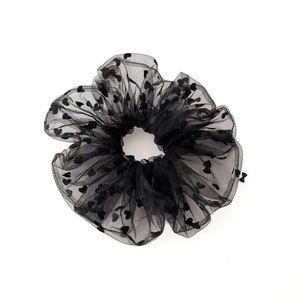 Black Hearts Tulle Scrunchies | 2 Sizes | Valentine&#39;s Day | Gift | Hearts Print