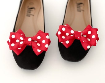Red White Polka Dots Bow Shoe Clips | Polka Dot Shoe Clips | Gifts for her | Stocking Stuffers
