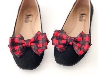 Plaid Bow Shoe Clips | Buffalo Print Shoe Clips | Christmas Accessories | Holiday Shoe Clips | Gifts for her | Stocking Stuffers