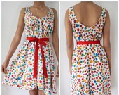 S - Rainbow Dots Mini Dress | Poke a Dotted Dress | Colorful Dress | Swing dress | Party Dress | Designer Dress | Small Dress