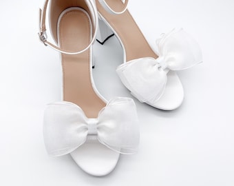 Clips de chaussures blancs classiques avec noeud | Clips pour chaussures de mariée | Accessoires de mariage | Accessoires de mariée | Chaussures de luxe | Chaussures de créateurs