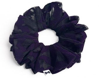 Purple Flocked Bats Scrunchie | 2 Sizes | Oversized Scrunchie | Halloween Scrunchie | Witch Accessory | Gift | Hair Ties | Bat Hair Tie