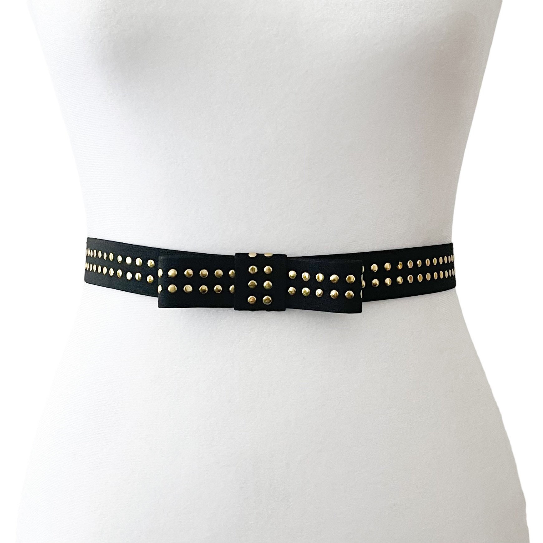 Thin Studded Elastic Bow Belt Designer Belt Holiday Belt