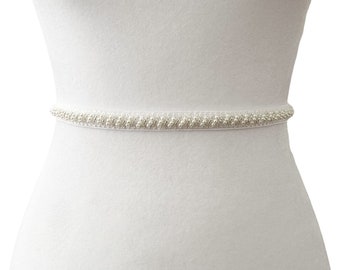Skinny White Beaded Belt | Formal Belt | Bridal Belt | Bridesmaid belt | Wedding Belt