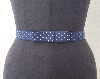 Blue Polka Dotted Bow Belt | Elastic Belt | 1” Belt