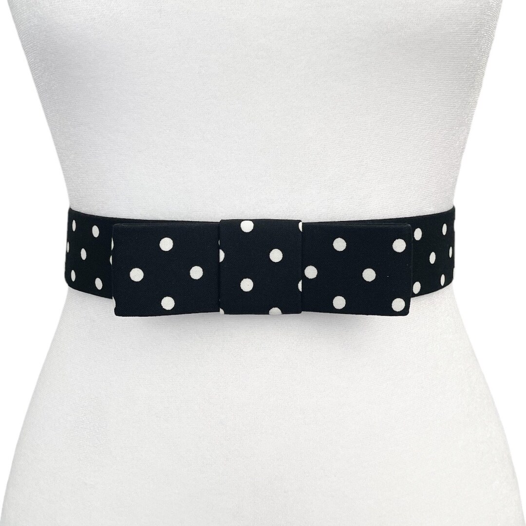 Black Polka Dot Ribbon Bow Belt | Cotton Belt | 1 1/2