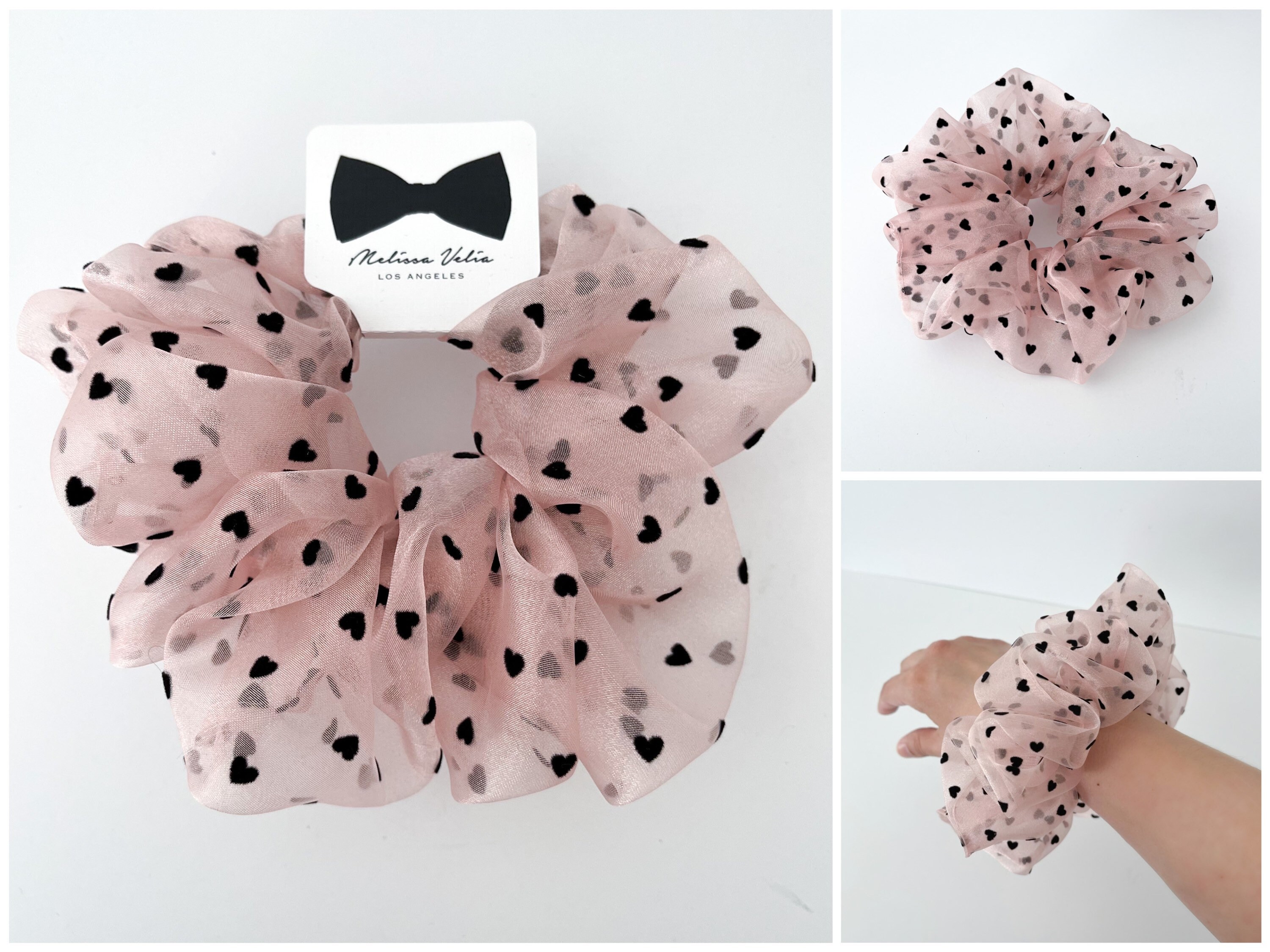 Giant Swarovski Heart Crystal Velvet  Scrunchie Velvet Hearts Scrunchies | Organza Scrunchies | Big  main image 3