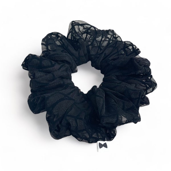 Black Flocked Spiderweb Tulle Scrunchie | 2 Sizes | Oversized Scrunchie | Halloween Scrunchie | Witch Accessory | Gift | Hair Ties