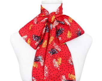 Red Floral Scarf | Big Bow | 4" Wide | Pussy Bow | Vintage Inspired | Neck Scarf | Hair Tie | Head Scarf | Gift