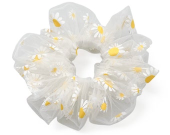 White Daisy Tulle Scrunchie | 2 Sizes | Oversized Hair Ties | Flower Scrunchies | Spring Accessories | Gardener Gift