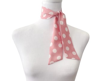 Pink Polka Dot Scarf | Mini | 2" Wide | Vinatge Inspired | Neck Scarf | Hair Tie | Head Scarf | Pin Up | Gift