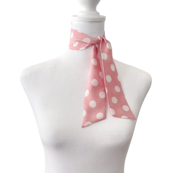 Pink Polka Dot Scarf | Mini | 2" Wide | Vinatge Inspired | Neck Scarf | Hair Tie | Head Scarf | Pin Up | Gift