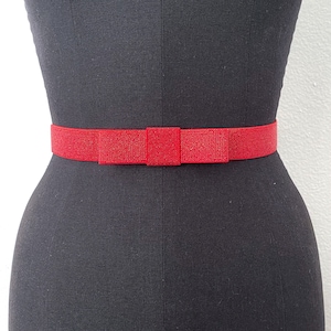 Sparkling Red Bow Belt | Elastic Belt | 1” Belt