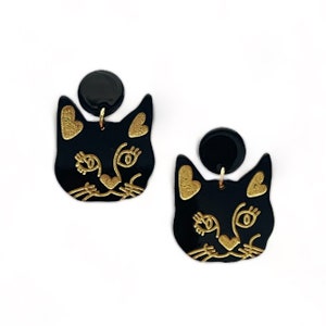 Black Kitty Cat Earrings | Black Cat | Halloween Earrings | Gift | Dangle Earrings | Cat Lady | Cat Owner
