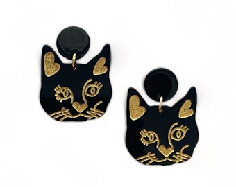 Black Kitty Cat Earrings | Black Cat | Halloween Earrings | Gift | Dangle Earrings | Cat Lady | Cat Owner