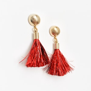 Holiday Tinsel Tassel Earrings | 16k Gold Earrings | Christmas Earrings | Statement Earrings | Holiday Earrings | NYE Earrings