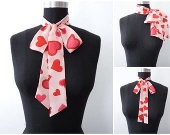 Hearts Silk Bow Scarf | | 3 Styles | Silk Scarf | Pussy Bow | Head Scarf | Gifts for her | Valentines Day Gift