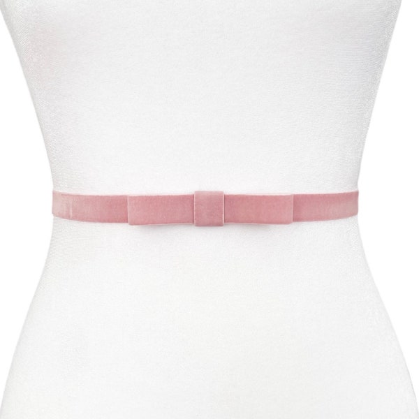 Velvet Elastic Bow Belt | 5 Colors | Bridal Belt | Bridesmaid Belt | Skinny Belt | Made in USA | Formal Belt | Simple Belts