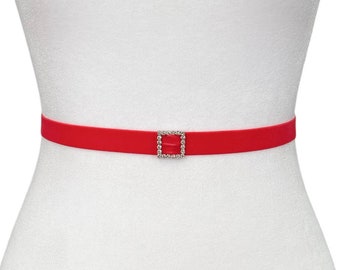 Velvet Elastic Belt with Square Rhinestone Buckle | 5 Colors | Skinny Belt | Evening Belt | Formal Belt | Simply Belt | Bridal Belt