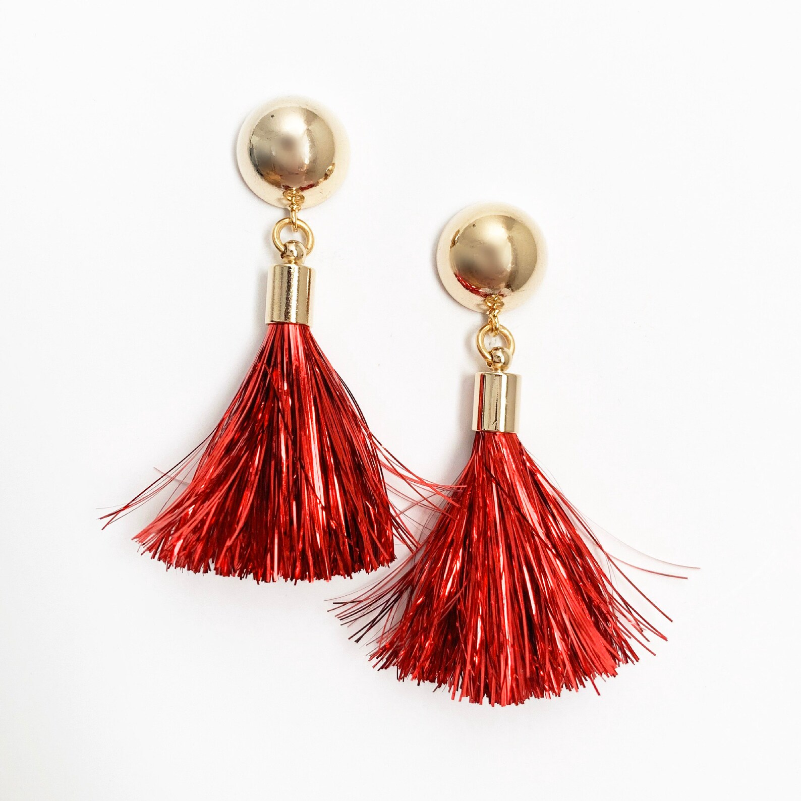 Holiday Tinsel Tassel Earrings 16k Gold Earrings Christmas Etsy