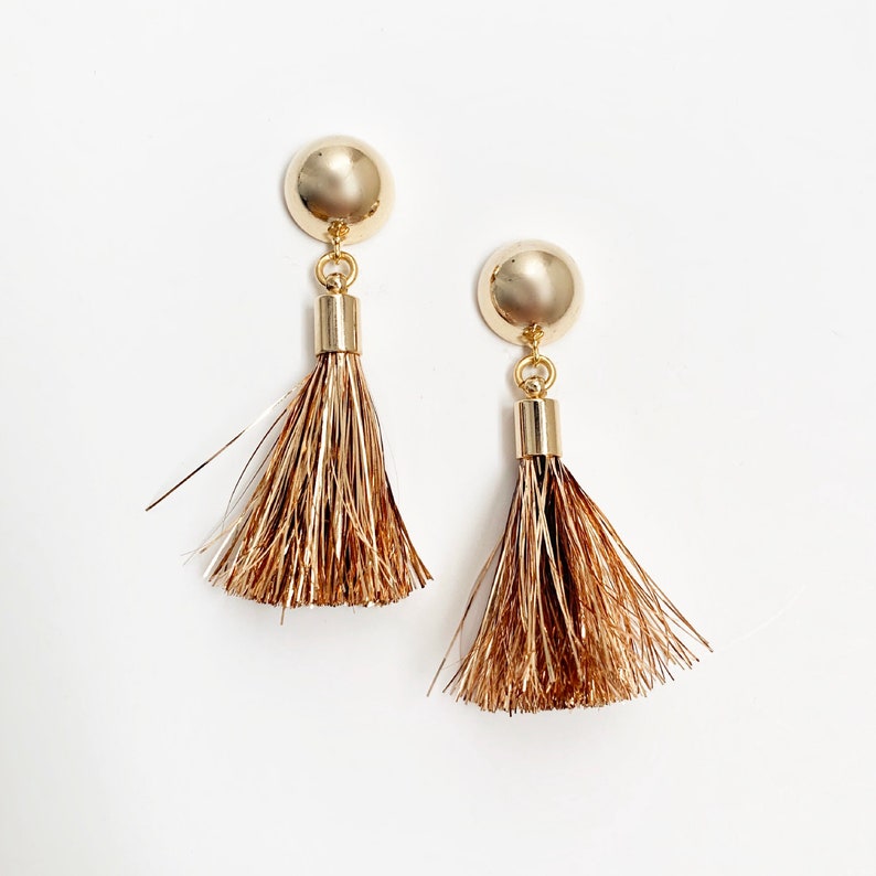 Holiday Tinsel Tassel Earrings 16k Gold Earrings Christmas Etsy