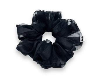 Black Stripe Organza Scrunchie | 2 Sizes | Hair Ties | Fancy Hair Ties | Oversized Hair Tie | Gaint Scrunchie