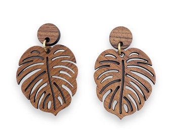 Wooden Palm Leaf Earrings | Tropical Earrings | Beachy Earrings | Boho Earrings | Gift for her | Holiday Earrings | Vacation Earrings