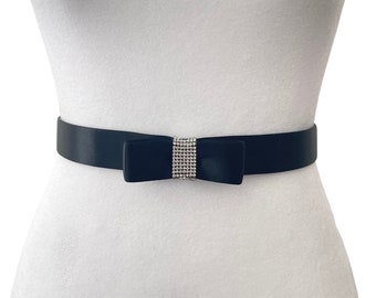 Satin Mini Bow Belt with Rhinestones | 4 COLORS | Formal | Bridal | Bridesmaid | Red | Black | Evening Belts