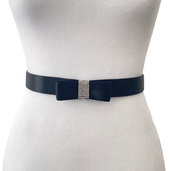 Satin Mini Bow Belt with Rhinestones | 4 COLORS | Formal | Bridal | Bridesmaid | Red | Black | Evening Belts