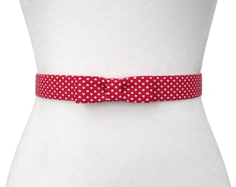 Sweetheart Mini Bow Belt | Cotton Belt | Thin Belt | Elastic Belt | Red Belt | Belt with Hearts | Valentine's Day Gift