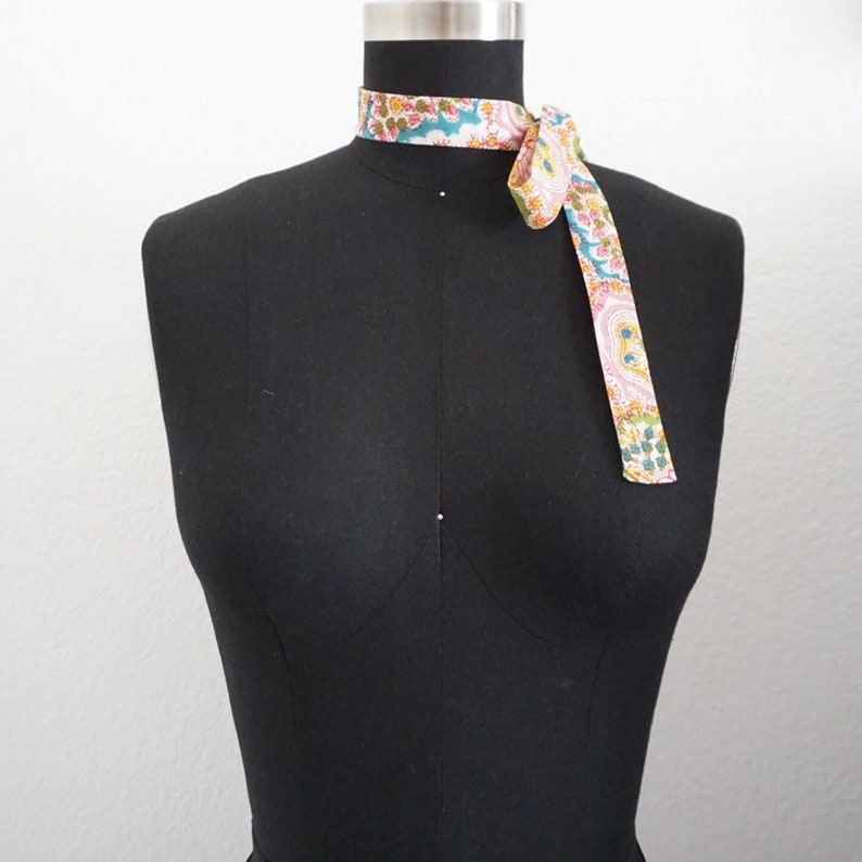 Floral Cotton Skinny Scarves 2 Prints Bow Scarf Pussy Bow Head Scarf Gifts for her image 4