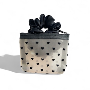 Set di scrunchie in seta da viaggio / Set regalo / Elastico sottile per capelli / Scrunchie nero / Regalo per lei / Porta carte regalo / Portamonete / Borsa per il trucco