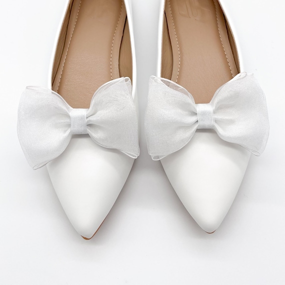White Petite Organza Bow Shoe Clips | Bridal Shoe Clips | Wedding Accessories | Bridal Accessories | Luxury Shoes | Designer Shoes