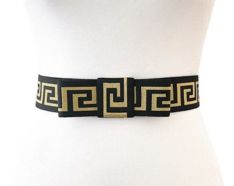 Greek Key Elastic Bow Belts | Designer Belt | Holiday Belt | Party Belt | Evening Belt | Luxury Belt