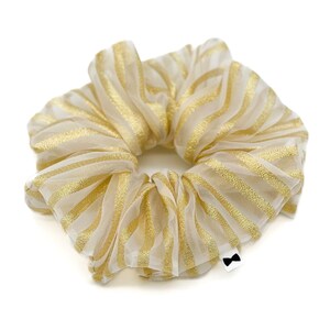 Gold Stripe Organza Scrunchies | 2 Sizes | Hair Ties | Fancy Hair Ties | Formal Hair accessories