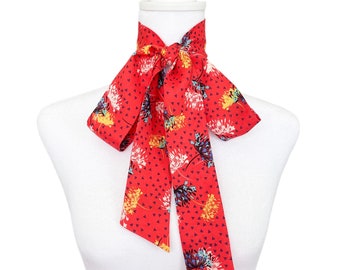 Red Floral Scarf | Classic Bow | 2" Wide | Pussy Bow | Vintage Inspired | Neck Scarf | Hair Tie | Head Scarf | Gift