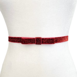 Skinny Sparkle Elastic Bow Belt | 10 Colors | Elastic Belt | 3/4” Belt | Evening Belt | Formal Belt | Glitter Belt | Bridal Belt
