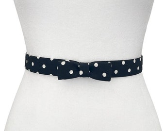 Black Polka Dot Mini Bow Belt | Cotton Belt | Thin Belt | Elastic Belt | Vintage Inspired Belt