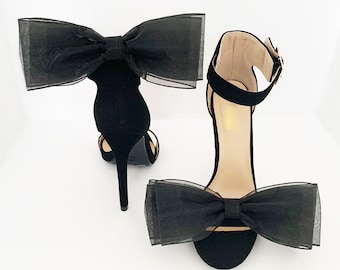 Big Bow Shoe Clips | Black Shoe Clips | Wedding Shoes | Bridal Shoes | Organza Shoe Clips | Formal Pumps | Luxury Shoes | Designer Heels