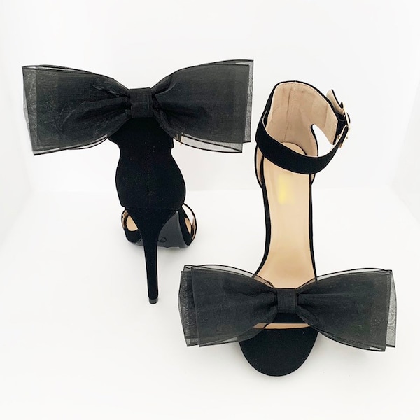 Big Bow Shoe Clips | Black Shoe Clips | Wedding Shoes | Bridal Shoes | Organza Shoe Clips | Formal Pumps | Luxury Shoes | Designer Heels