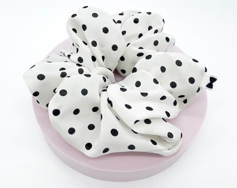 White and Black Polka Dot Silk Scrunchie | 2 Sizes | Oversized Hair Ties | Stocking Stuffers | Gifts for her | Luxury Hair Tie
