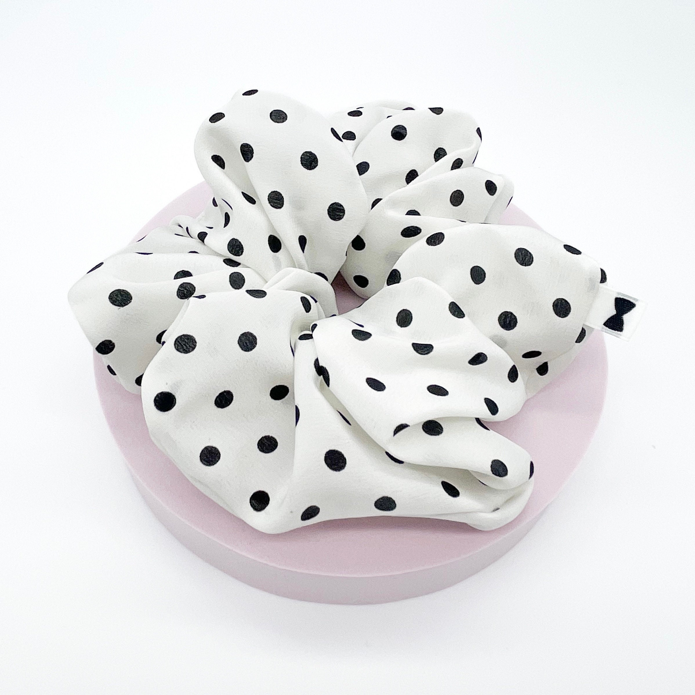 Cream and Black Polka Dot Silk Scrunchie | 2 Sizes 