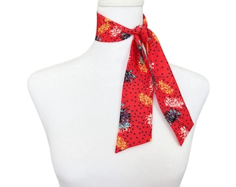 Red Floral Scarf | Mini | 2" Wide | Vintage Inspired | Neck Scarf | Hair Tie | Head Scarf | Pin Up | Hair Ribbon | Handbag Scarf | Gift