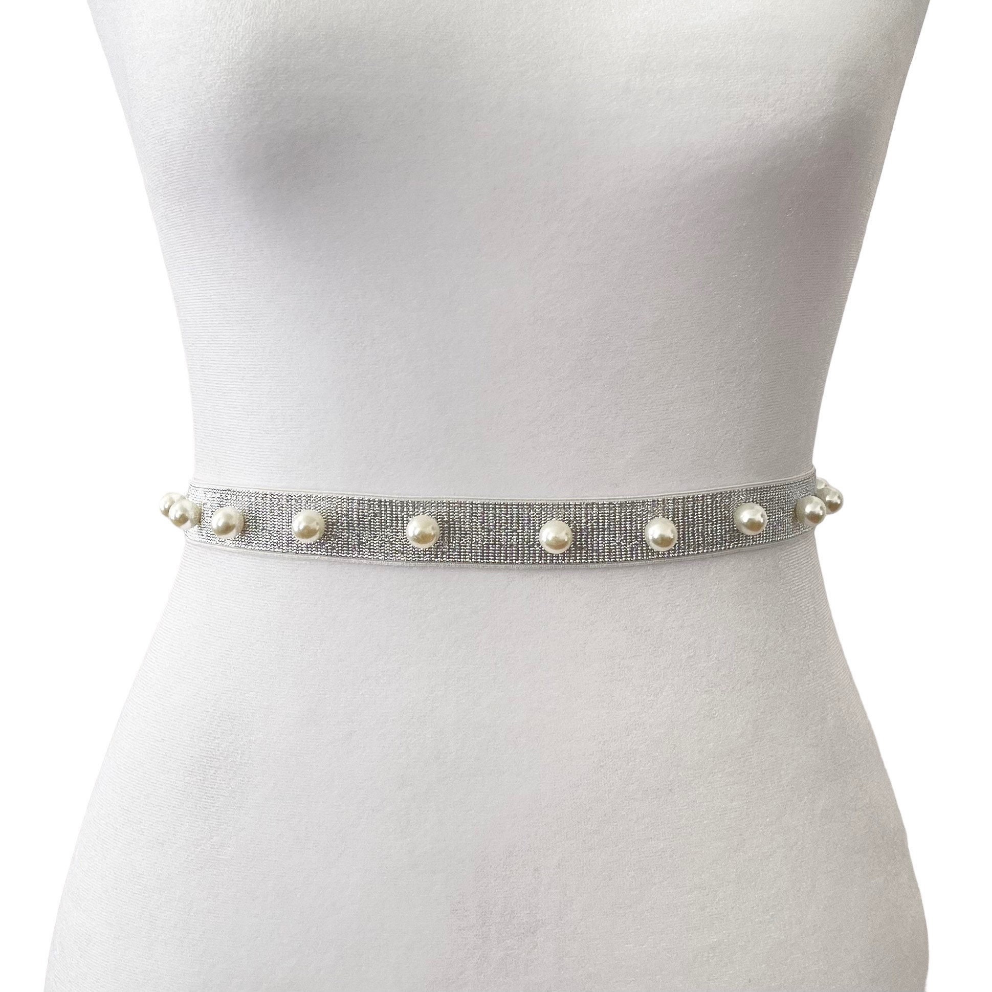 Elegant Pearl Clip Skinny Belt Elastic New ✨✨?? Allegra K Womens Pearl Waistband Skinny Leather Adjustable  main image 4