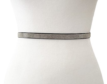 Ceinture fine glamour avec strass | Noir | Ceinture formelle | Ceinture de mariée | Ceinture de demoiselle d'honneur | Ceinture de mariage | Ceinture de luxe