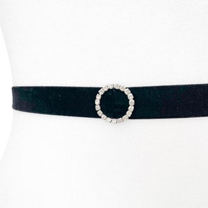 Velvet Elastic Belt with Round Rhinestone Buckle 5 Colors Skinny Belt Evening Belt Formal Belt Simply Belt Bridal Belt Black