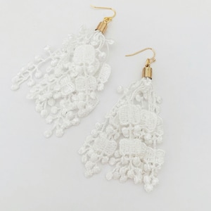 Lace Tassel Earrings 14k Gold Bridal Earrings Statement Earrings White Earrings image 2