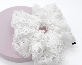 White Chunky Lace Scrunchie | Oversized Hair Tie | Statement Hair Piece | Gift