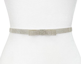 Glamour Skinny Rhinestone Bow Belt | Formal Belt | Bridal Belt | Bridesmaid belt | Wedding Belt | Luxury Belt