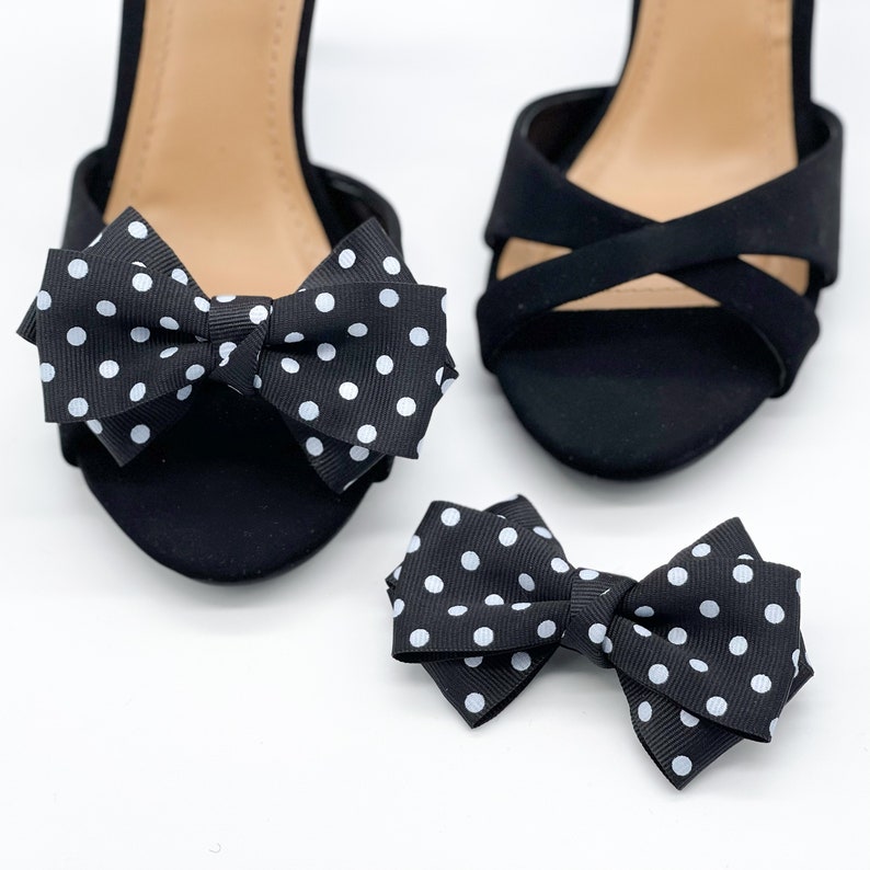 Polka Dot Bow Shoe Clips 2 Colors Black/ White